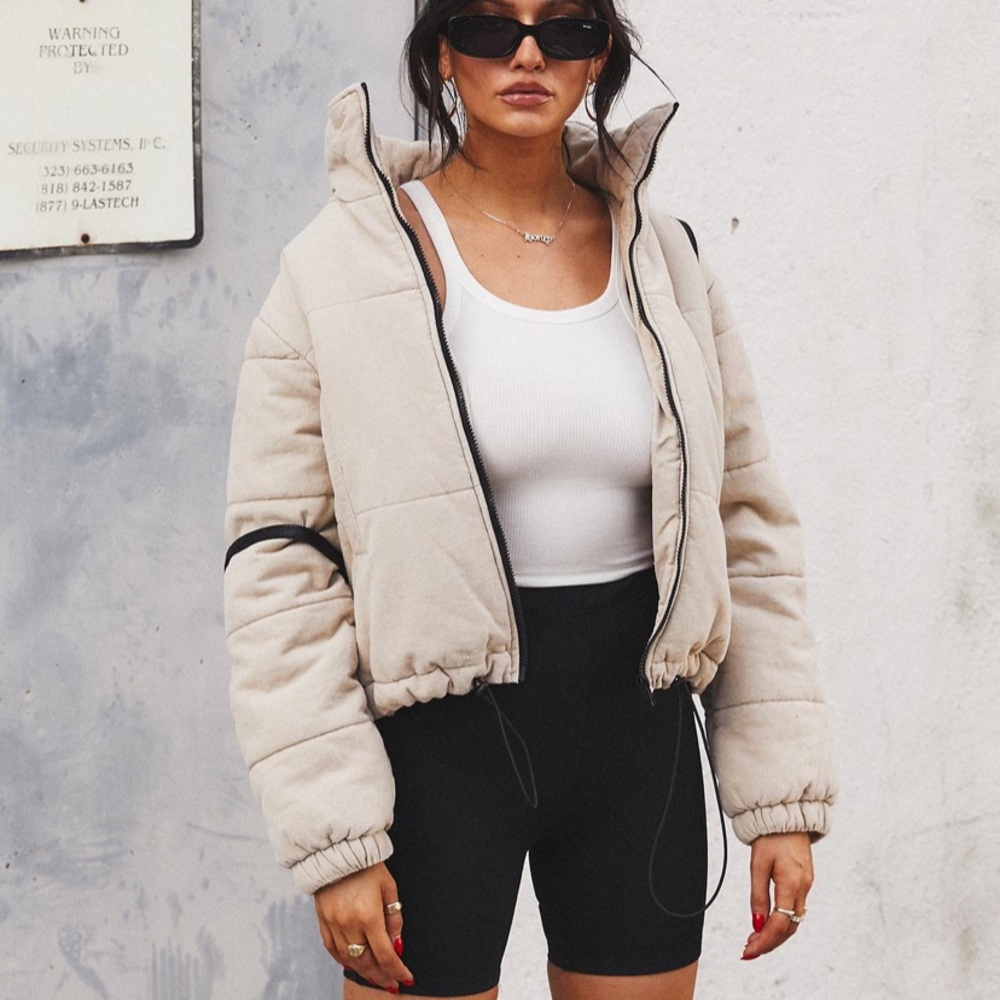 Princess Polly light beige puffer jacket